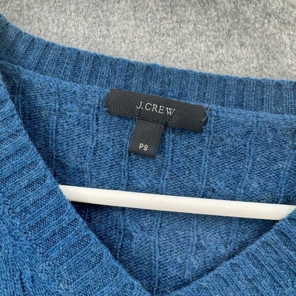 J Crew Sweater Womens PS Petite Small Wool Blend Blue Cable Knit V-Neck Long Slv - Picture 7 of 12